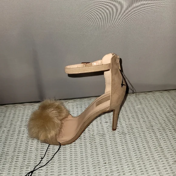 Brand new women's high heels open toes, faux fur design various sizes Natural - Picture 5 of 6